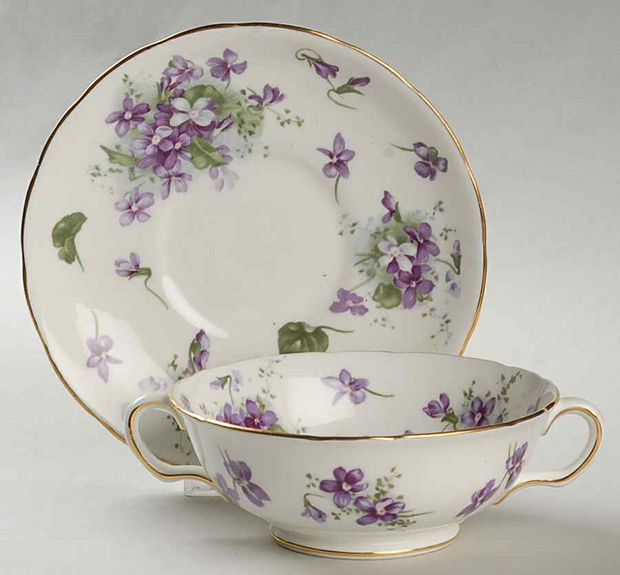 Victorian Violets Footed Cream Soup Bowl & Saucer Set by Hammersley-1
