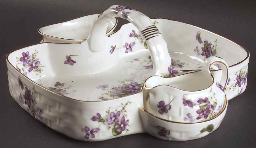 Victorian Violets Strawberry Basket W/Creamer & Open Sugar by Hammersley-1