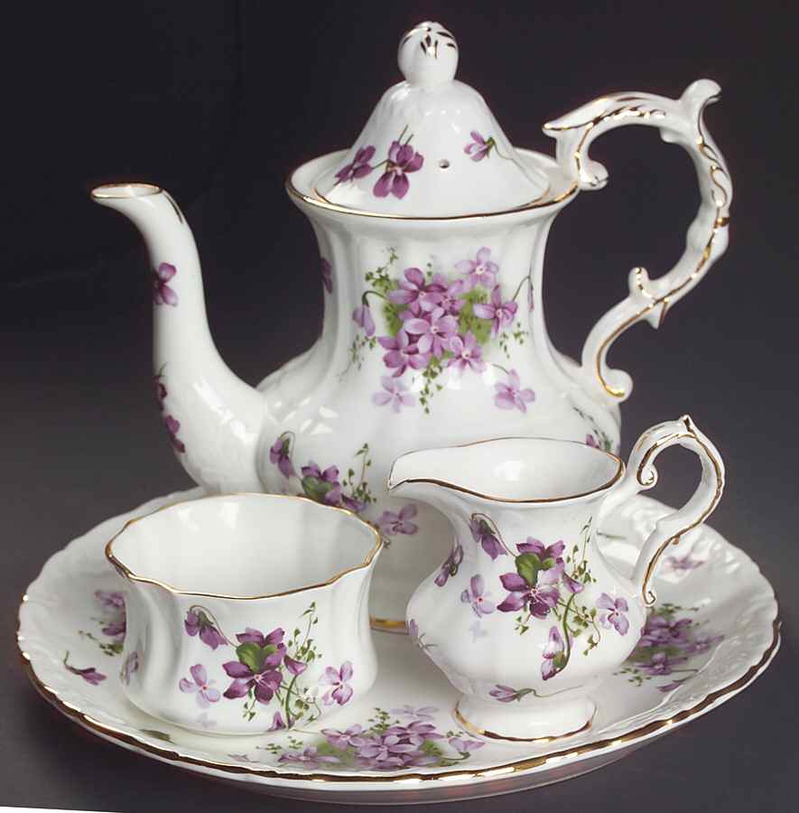 Victorian Violets 5 Pc Mini Coffee Set (Coffee Pot,Cream,Sugar,Tray) by Hammersley-1