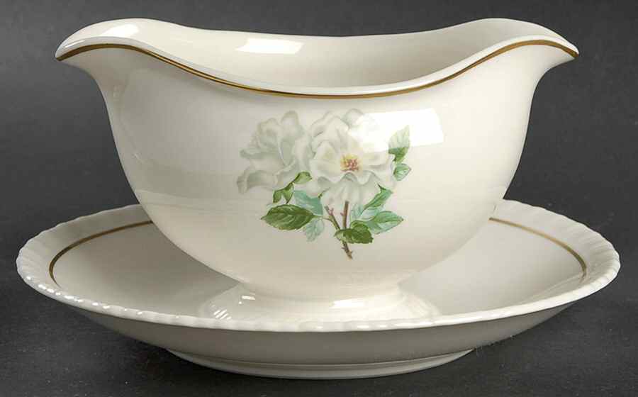 Silver Rose Gravy Boat with Attached Underplate by Hanover-1