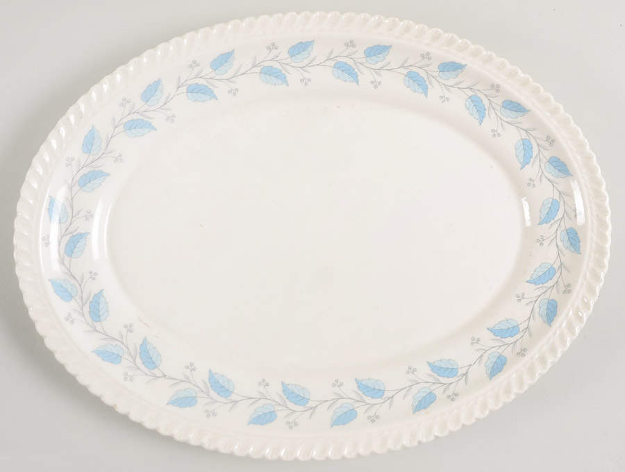 Bermuda (Blue Leaves) 12" Oval Serving Platter by Harker-1