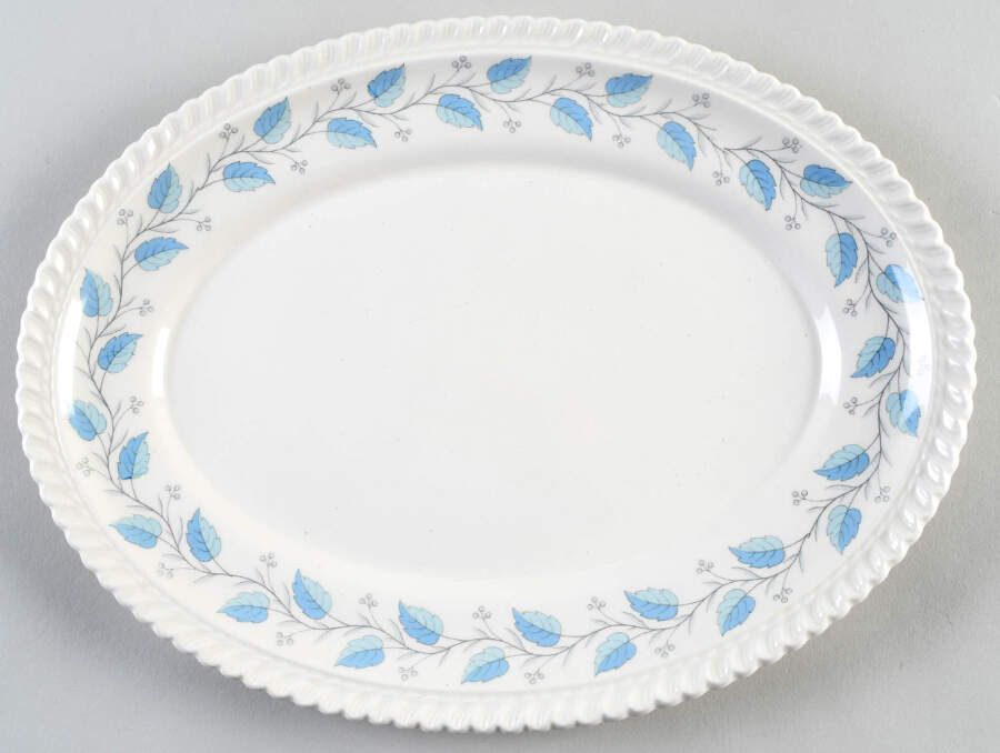 Bermuda (Blue Leaves) 11" Oval Serving Platter by Harker-1