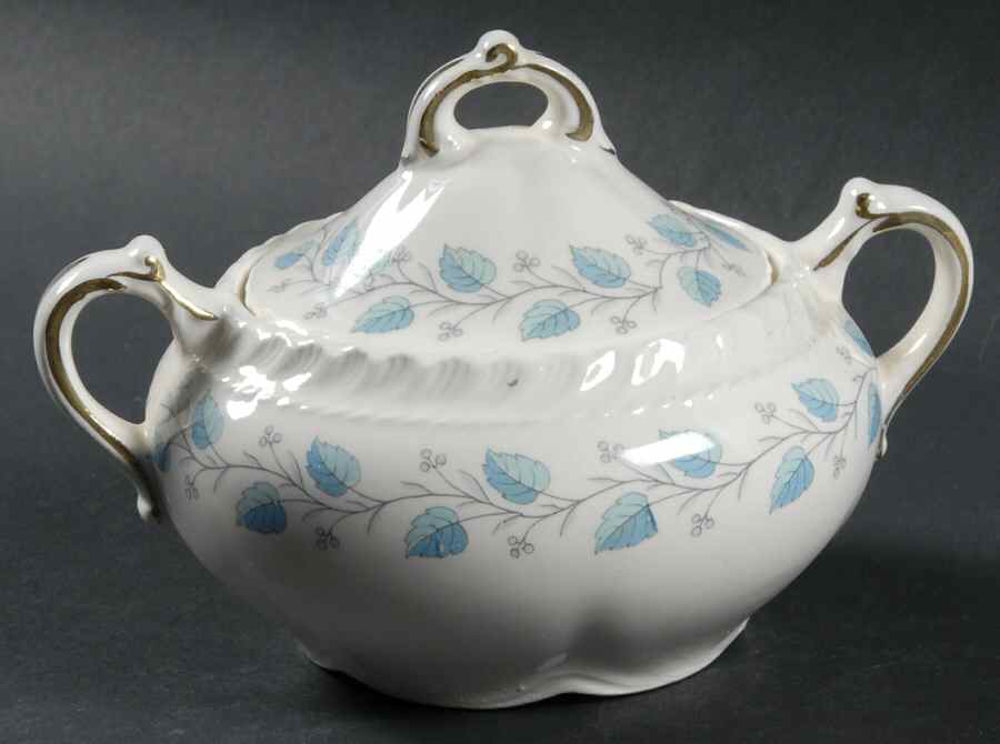 Bermuda (Blue Leaves) Sugar Bowl & Lid by Harker-1
