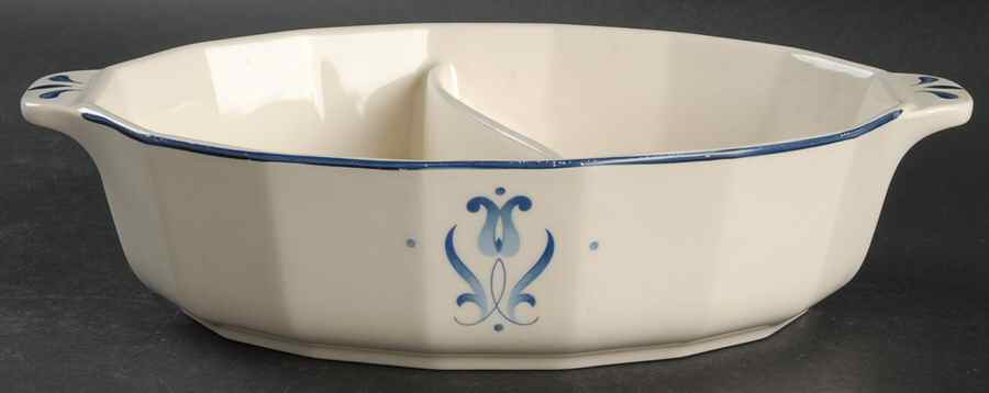Blue Dane 10" Oval Divided Vegetable Bowl by Harker-1
