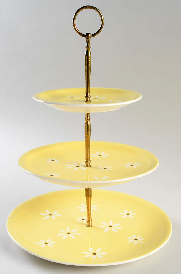 Brown Eyed Susan Yellow 3-Tiered Serving Tray (DP, SP, BB) by Harker-1