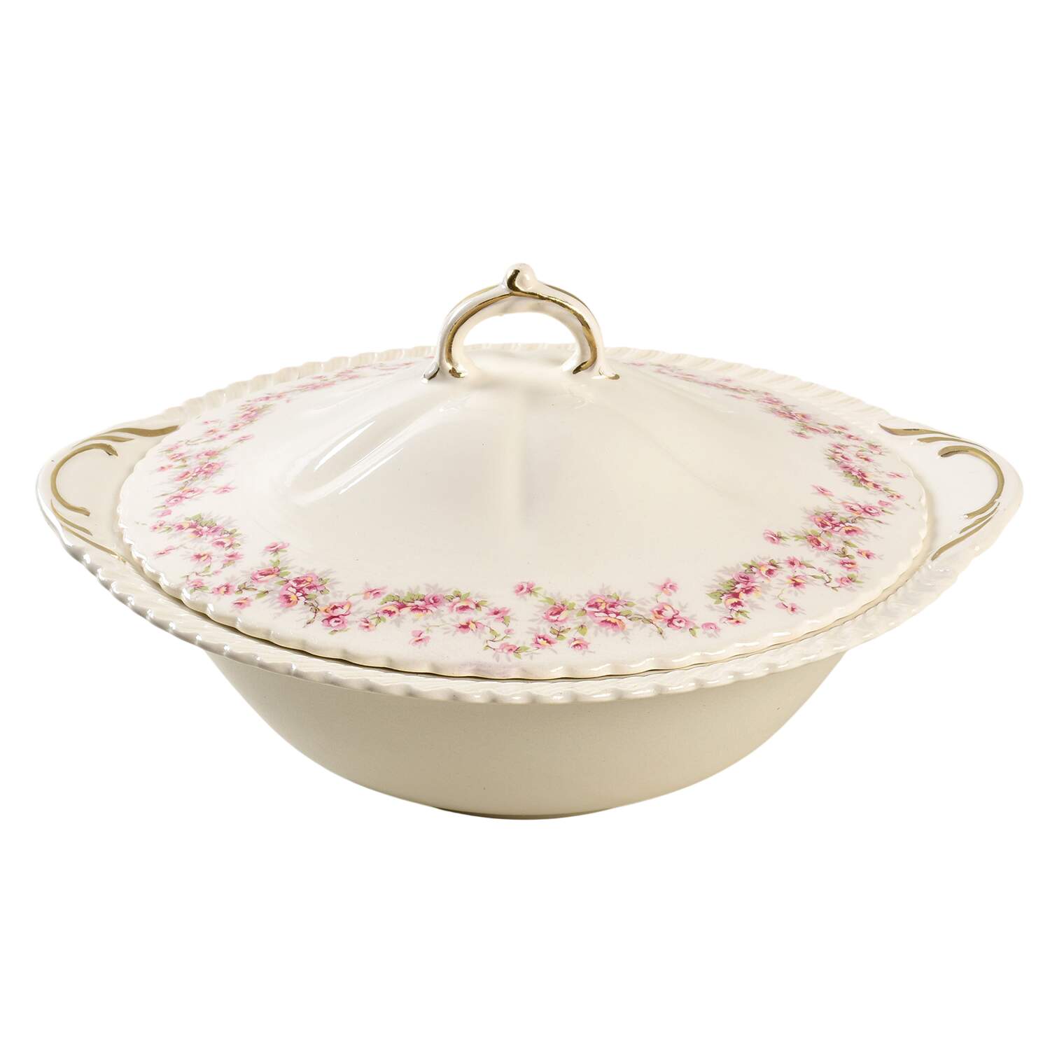 Bridal Rose (Royal Gadroon, No Trim) Round Covered Vegetable by Harker-1