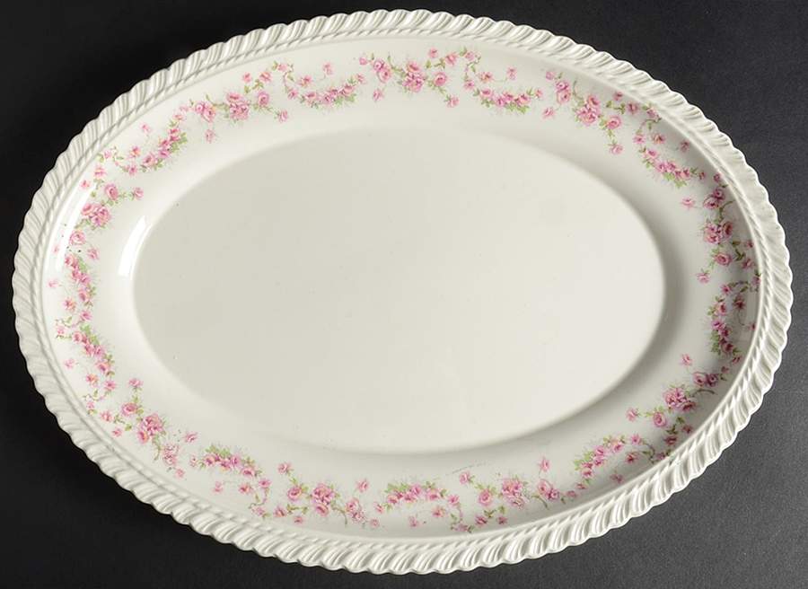 Bridal Rose (Royal Gadroon, No Trim) 13" Oval Serving Platter by Harker-1