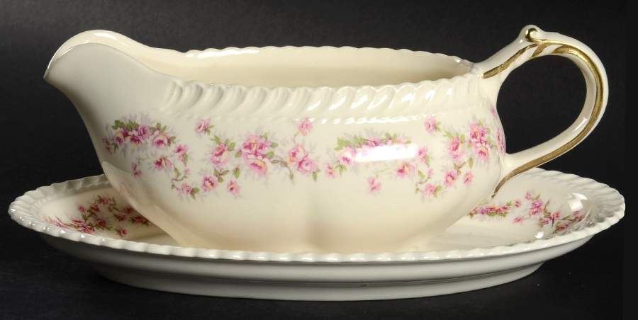 Bridal Rose (Royal Gadroon, No Trim) Gravy Boat & Underplate/Relish by Harker-1