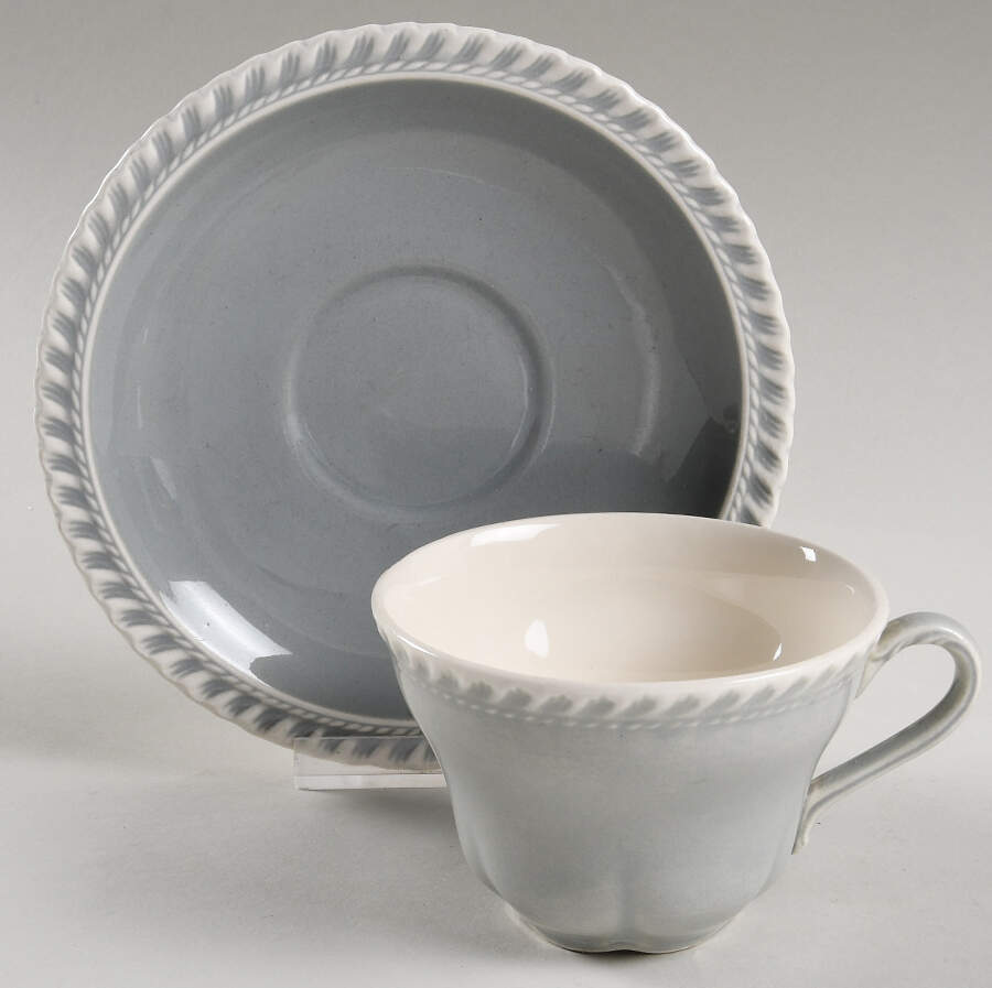 Chesterton Light Gray Flat Cup & Saucer Set by Harker-1