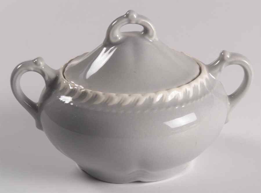 Chesterton Light Gray Sugar Bowl & Lid by Harker-1