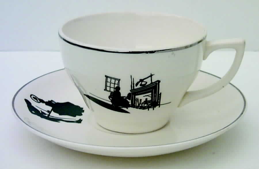 Colonial Lady (Smooth) Platinum Trim Flat Cup & Saucer Set by Harker-1