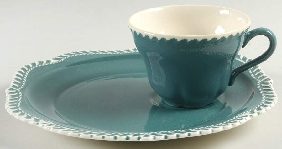 Corinthian (Dark Teal Green) Snack Plate & Cup Set by Harker-1
