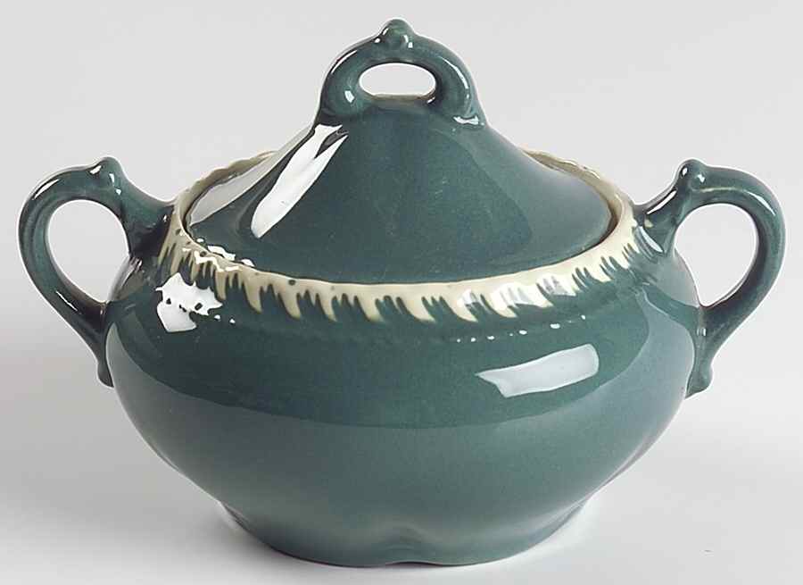 Corinthian (Dark Teal Green) Sugar Bowl & Lid by Harker-1