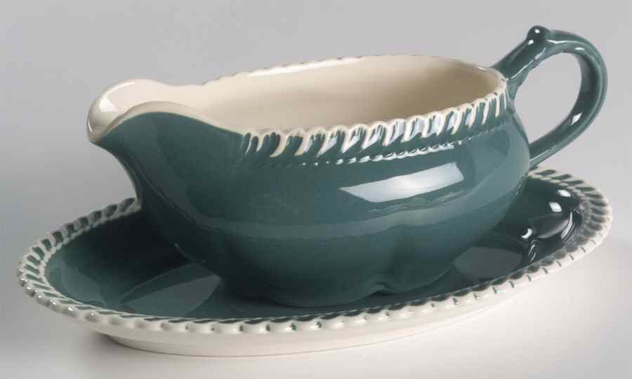 Corinthian (Dark Teal Green) Gravy Boat & Underplate/Relish by Harker-1