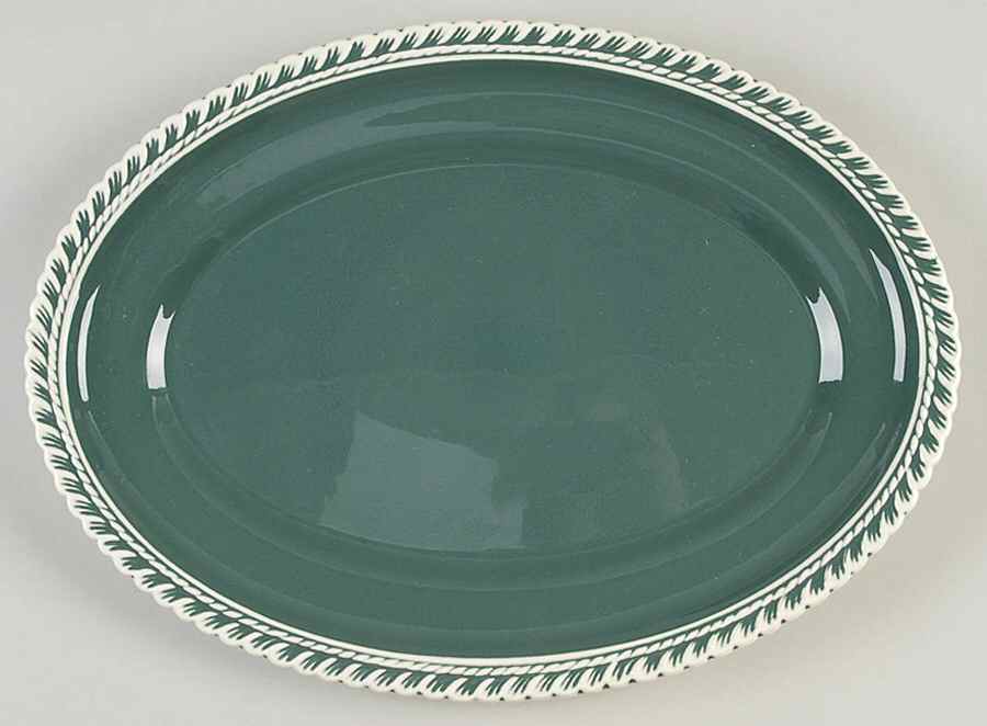 Corinthian (Dark Teal Green) 13" Oval Serving Platter by Harker-1