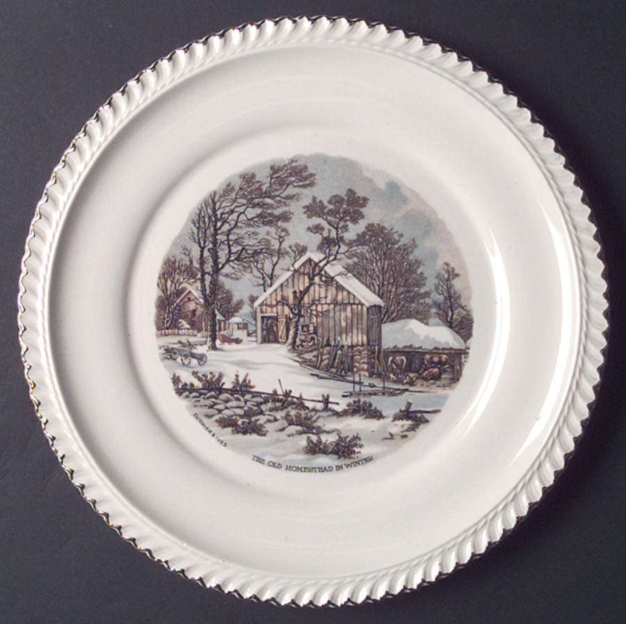 Currier & Ives (No Gold Inner Band) Dinner Plate by Harker-1