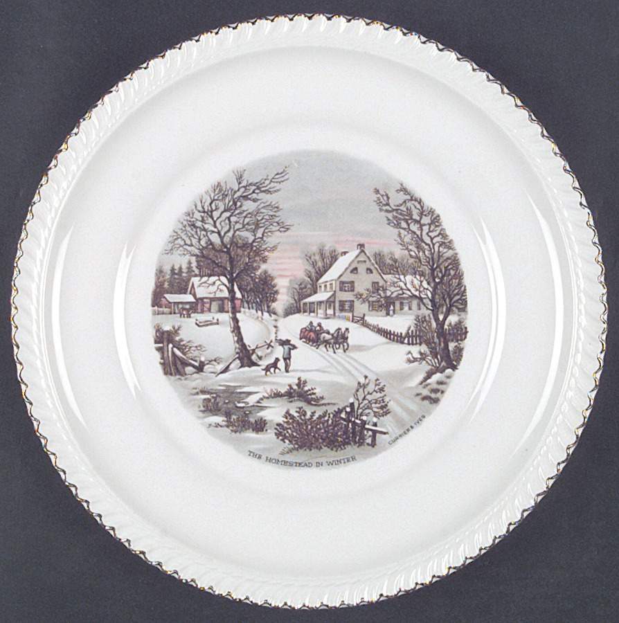 Currier & Ives (No Gold Inner Band) Dinner Plate by Harker-1