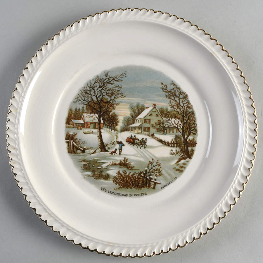 Currier & Ives (No Gold Inner Band) Dinner Plate by Harker-1