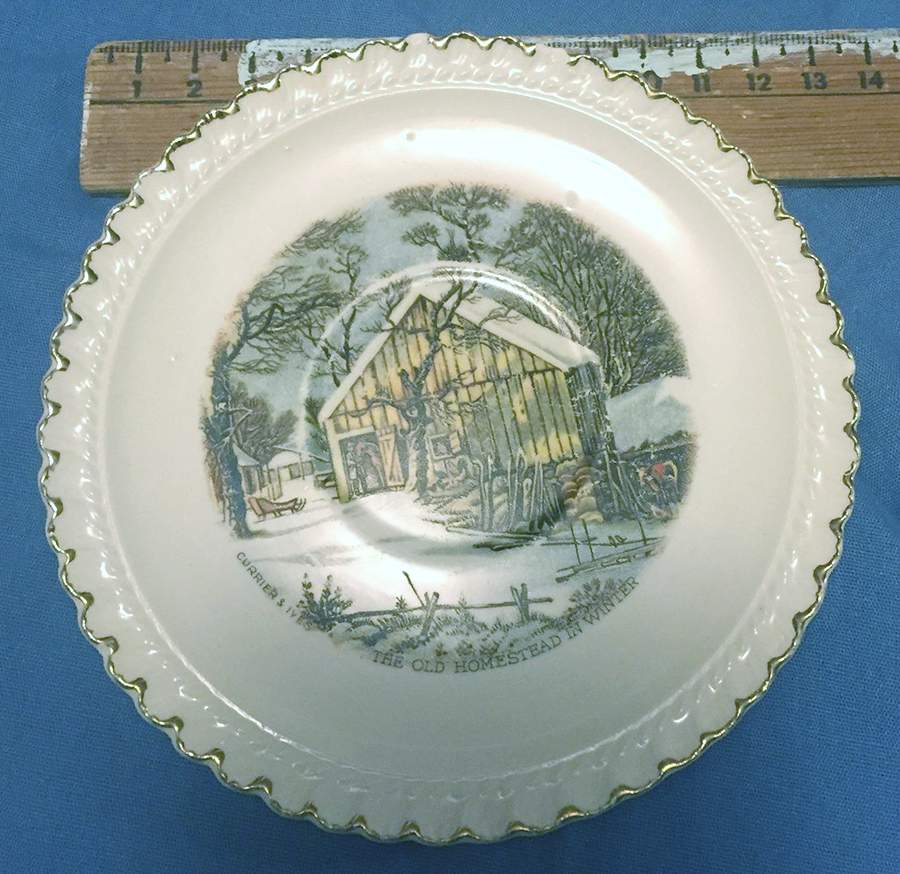 Currier & Ives (No Gold Inner Band) Saucer for Flat Cup by Harker-1