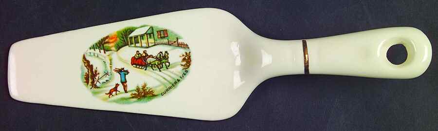 Currier & Ives (No Gold Inner Band) Solid Ceramic Pie/Cake Server by Harker-1