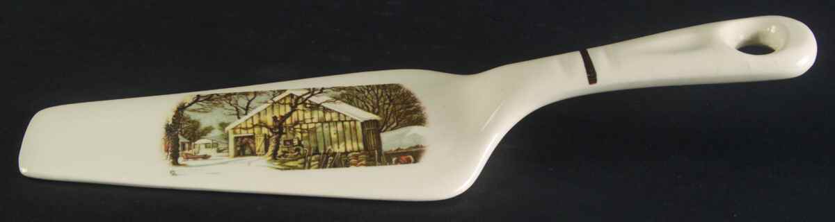 Currier & Ives (No Gold Inner Band) Solid Ceramic Pie/Cake Server by Harker-1