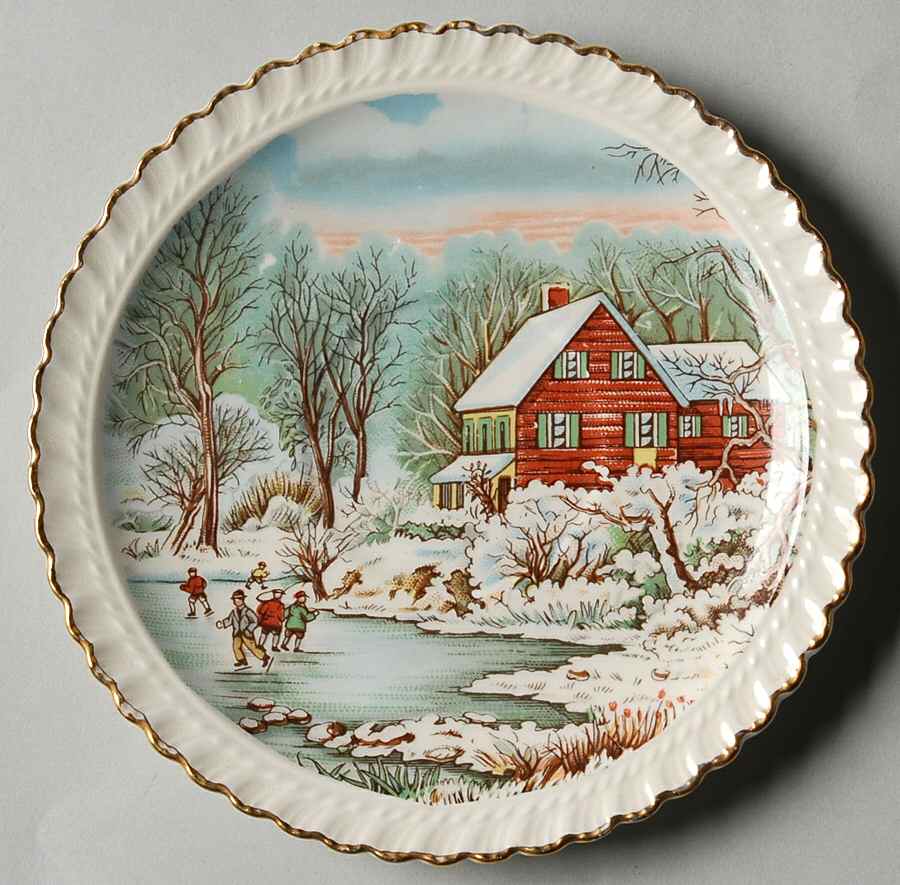 Currier & Ives (No Gold Inner Band) Saucer for Demitasse Cup by Harker-1