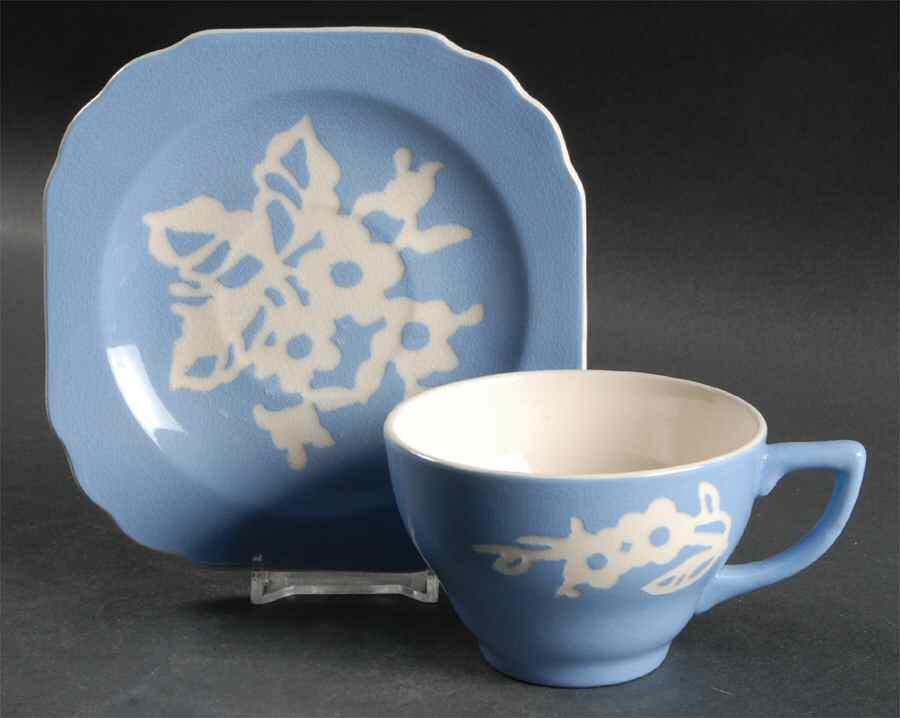 Dainty Flower Blue (Virginia) Flat Cup & Saucer Set by Harker-1