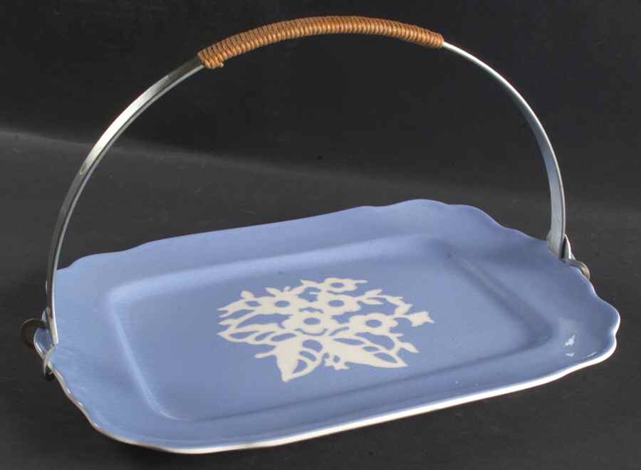 Dainty Flower Blue (Virginia) Rect Cake Tray W/Detachable Metal Handle by Harker-1