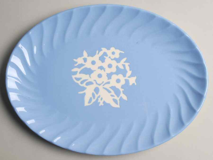 Dainty Flower Blue (Swirl) 13" Oval Serving Platter by Harker-1