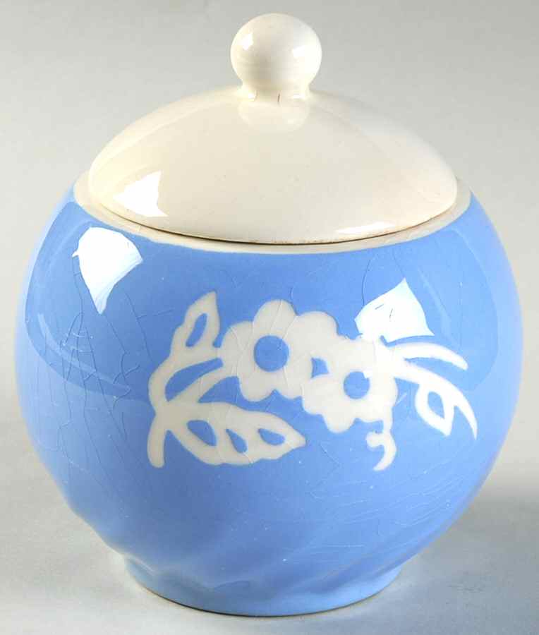 Dainty Flower Blue (Swirl) Sugar Bowl & Lid by Harker-1