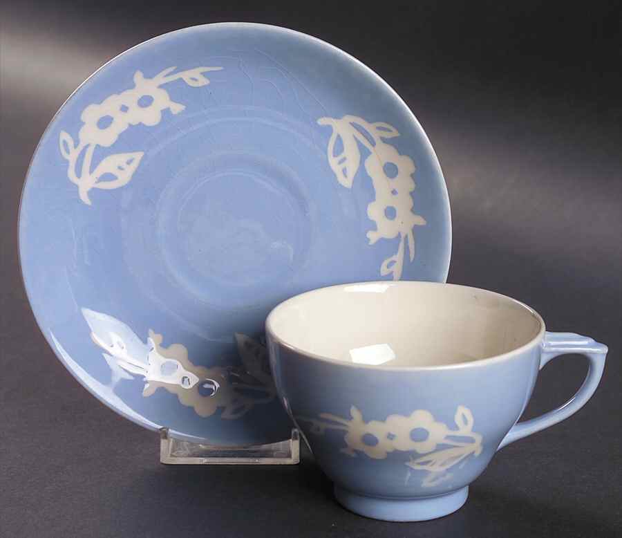 Dainty Flower Blue (Zephyr) Footed Cup & Saucer Set by Harker-1