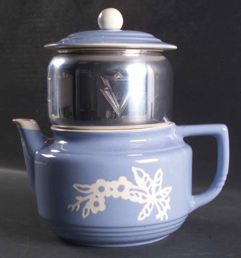 Dainty Flower Blue (Zephyr) Coffee Pot & Lid w/Metal Drip by Harker-1