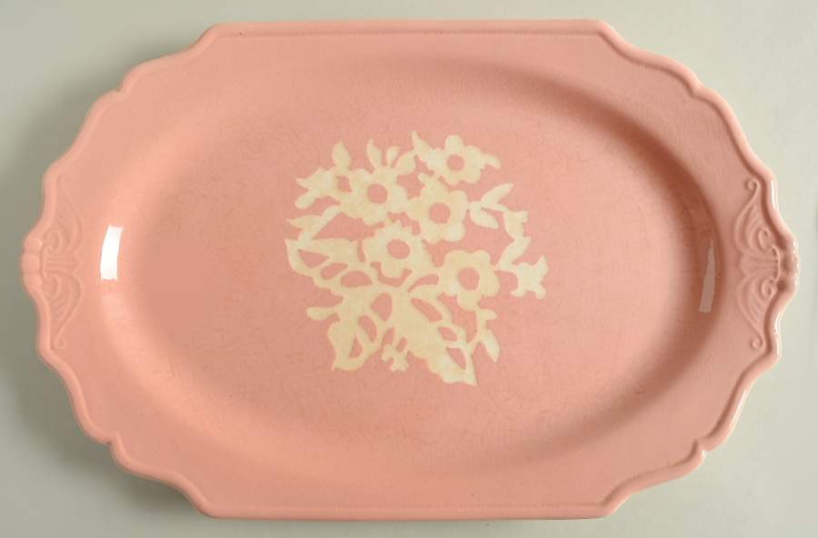 Dainty Flower Pink (Virginia) 13" Oval Serving Platter by Harker-1