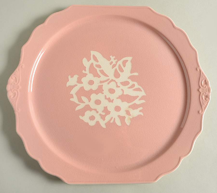 Dainty Flower Pink (Virginia) Square Handled Cake Plate by Harker-1