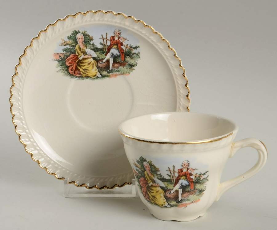 Godey Prints Flat Demitasse Cup & Saucer Set by Harker-1