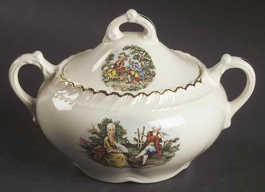 Godey Prints Sugar Bowl & Lid by Harker-1