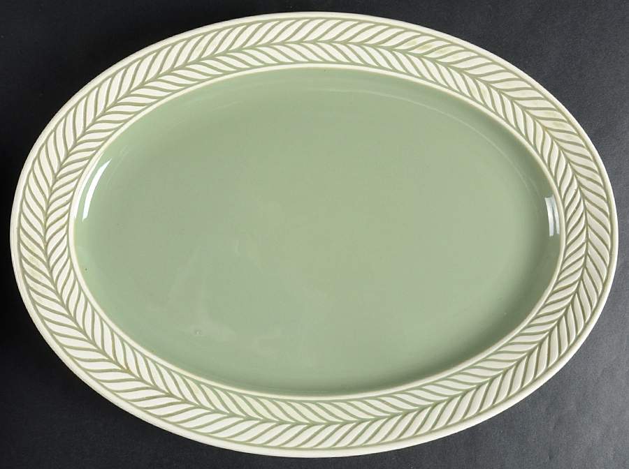 Laurelton Celadon Green 14" Oval Serving Platter by Harker-1