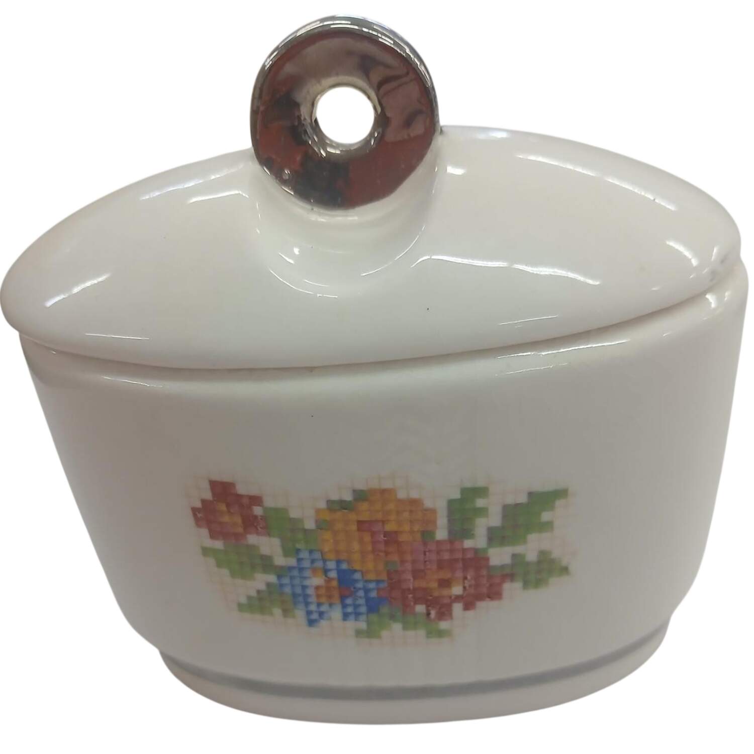 Petit Point Sugar Bowl & Lid by Harker-1