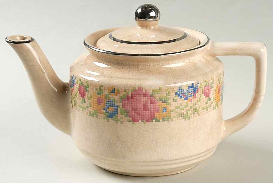 Petit Point Teapot & Lid by Harker-1