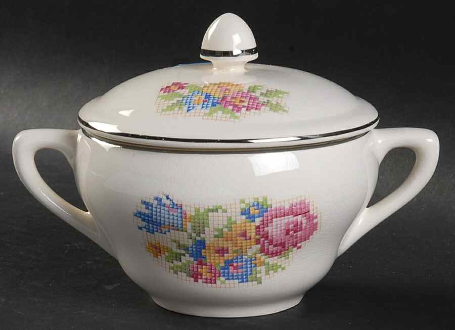 Petit Point Sugar Bowl & Lid by Harker-1