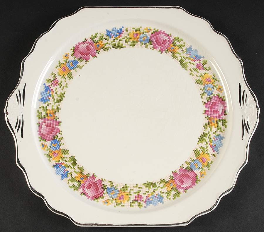 Petit Point Square Cake Plate by Harker-1