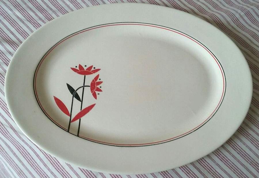 Red Daisies 13" Oval Serving Platter by Harker-1