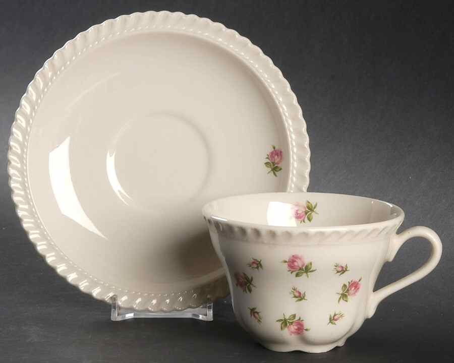 Rosebud Bouquet (No Trim) Flat Cup & Saucer Set by Harker-1