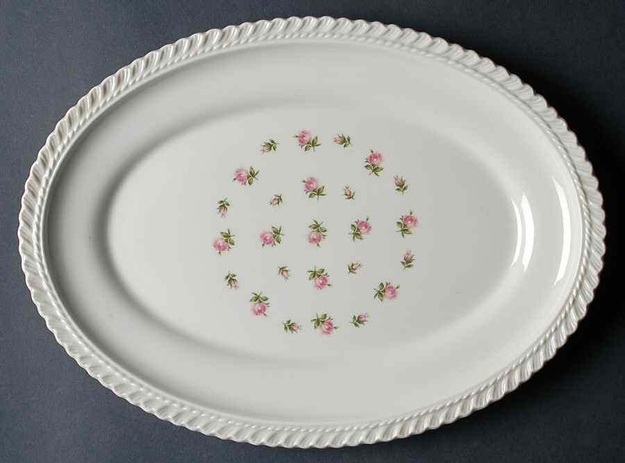 Rosebud Bouquet (No Trim) 13" Oval Serving Platter by Harker-1