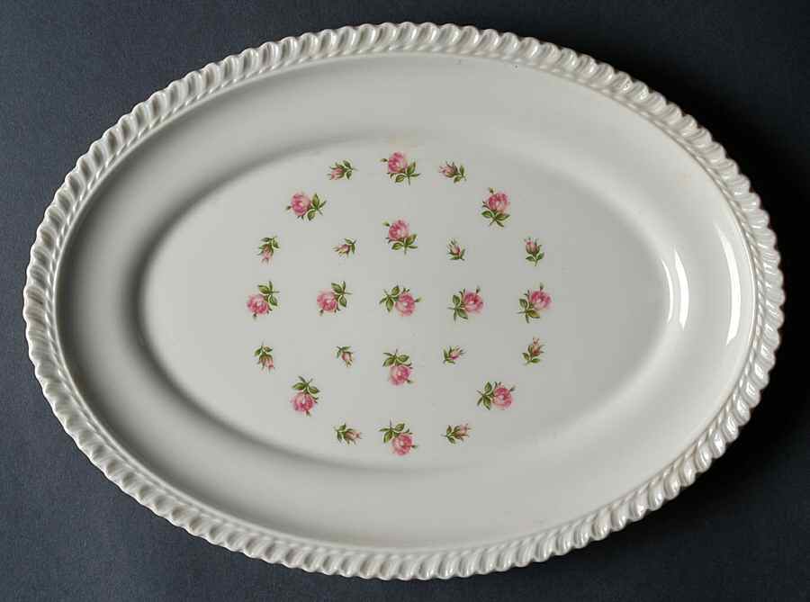 Rosebud Bouquet (No Trim) 11" Oval Serving Platter by Harker-1