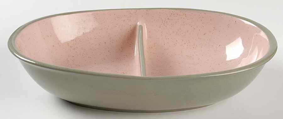 Shell Pink 10" Oval Divided Vegetable Bowl by Harker-1