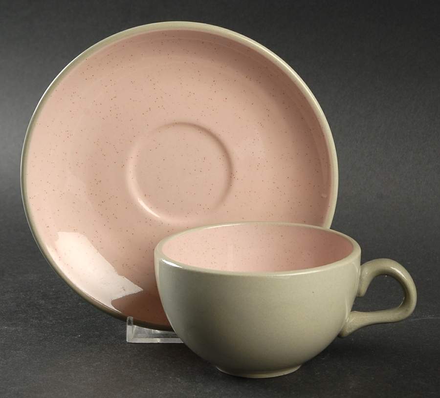 Shell Pink Flat Cup & Saucer Set by Harker-1