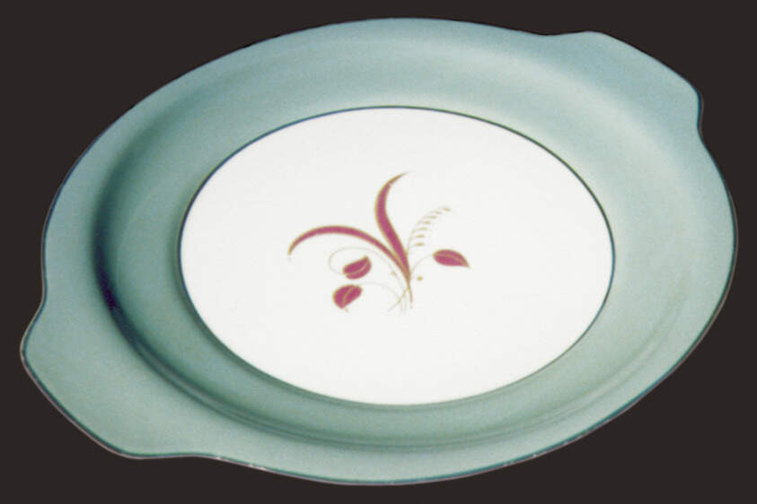 Slender Leaf Celadon Handled Cake Plate by Harker-1