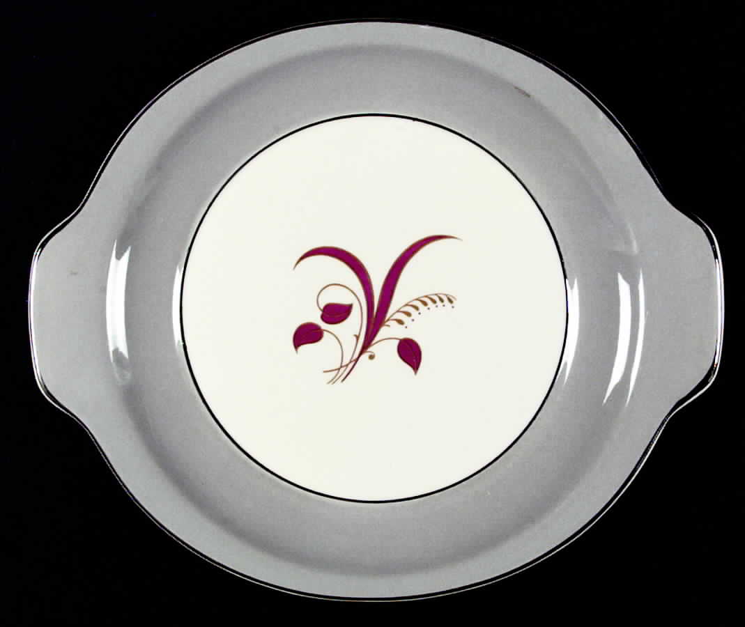 Slender Leaf Gray Handled Cake Plate by Harker-1