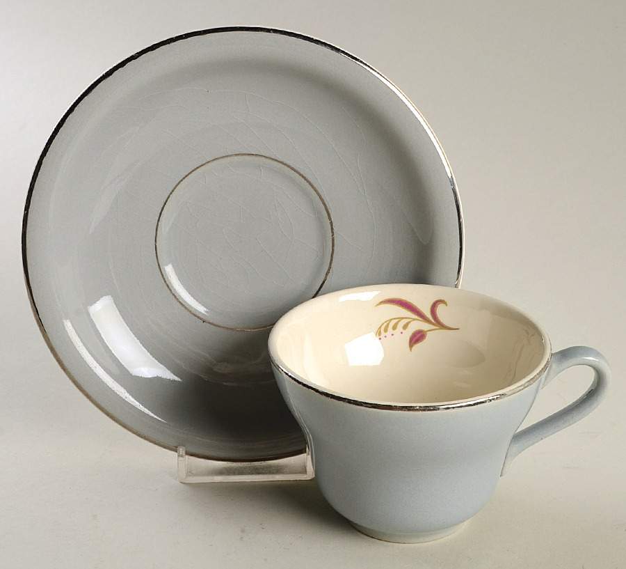 Slender Leaf Gray Flat Cup & Saucer Set by Harker-1